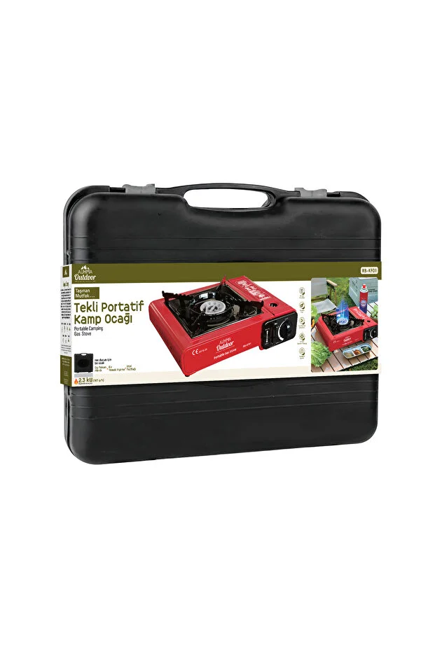 Portatif Kamp Ocağı 2.3kW Kırmızı | Taşınabilir Tekli Gazlı Ocak | Rüzgar Geçirmez